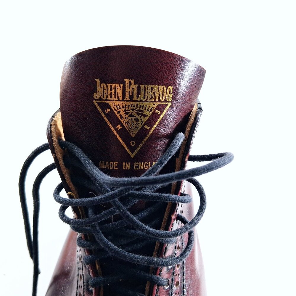 John Fluevog Burgundy Leather Brogue Wingtip Ankle Boots Pinked Lace UK5 US7 - Picture 10 of 15